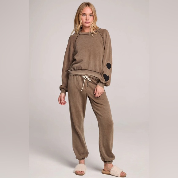saltwater LUXE Tops - Saltwater Luxe Lounge Set Brown Heart Kevvy Sweatshirt and Elara Pants S / M